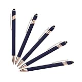 Lenden Pack of 5 Rubberized Comfort Soft Touch 2 in 1 Gel Ink Pen Capacitive Stylus Tip, Premium Metal Medium Point, Black Ink, Compatible with Most Touch Screens (Navy Blue)