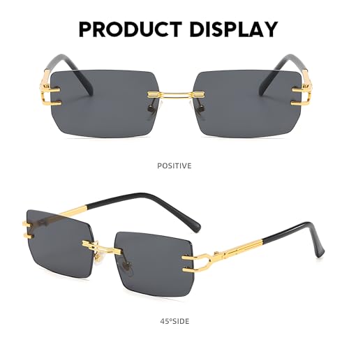 Heptagram Vintage Rimless Sunglasses Women Men Gold Metal Frameless Rectangle Sun Glasses 90s Retro Shades2