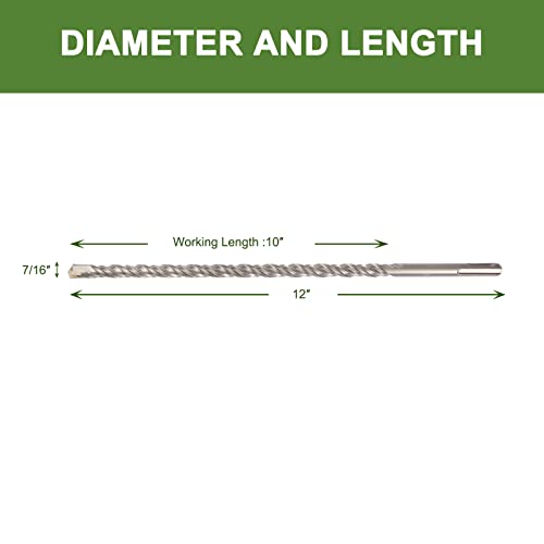 Hlofizi 7/16" Concrete Drill Bit 12” Length With Sds Plus Shank, 7/16 Inch Masonry Drill Bit Rotary Hammer Drill Bit Carbide Tipped For Block Wall, Brick, Stone, 1 Pack #TOP5