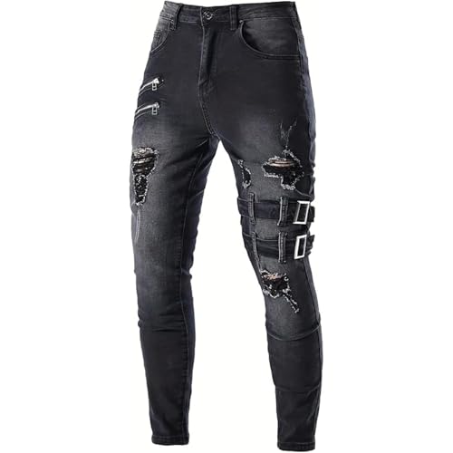 Casual and Cool Hip Hop Denim Pants - Men's Skinny Jeans with Side Pockets and Angled Cargo Trousers in Black3