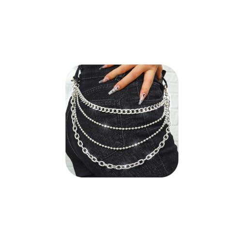 Goth Pant Chain Silver Layered Jeans Chains Punk Pocket Chain Belt for Women and Men