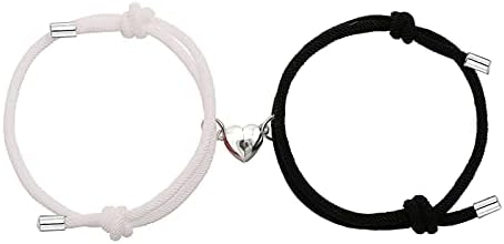 Dlihc 2pcs Couples Bracelets for Women Men, Heart Bracelets for Couples, Black and White Matching Bracelets for Best Friend Boyfriend and Girlfriend