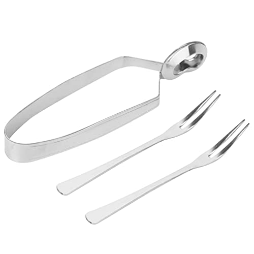 Cabilock 3 Piece Snail Tongs Fork Set Stainless Steel Cooking Snail Tongs Flip Flop Dessert Fork Clip Restaurant Serving Tongs