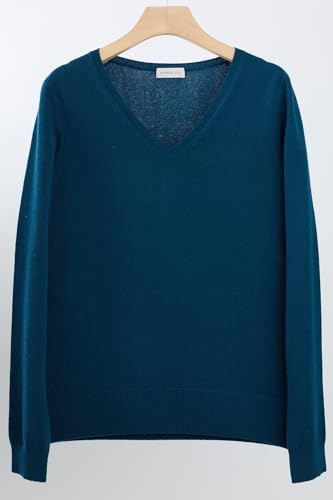 Image of JENNIE LIU Women's 100% Pure Cashmere Long Sleeve Pullover V Neck Sweater