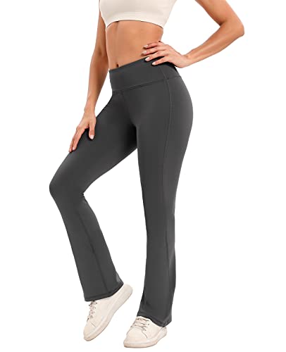 Damen-Leggings, ausgestellt, Bootcut-Yogahose, hohe Taille, Stiefelbein-Leggings, Laufen, Workout-Hose, grau, S Cover