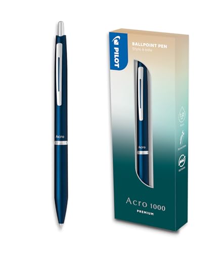 PILOT Bolígrafo premium Acro 1000 en Caja Regalo Azul Marino - Tinta muy suave para una fluidez de escritura inigualable - Bolígrafo recargable y retráctil - Tinta negra - Punta Media