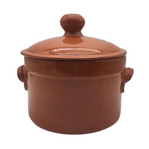 Pentola Terracotta Lucida con Coperchio 24cm - Casseruola Tradizionale per Cottura Lenta - Altezza 16cm Stufati Zuppe - Made in Italy Artigianale