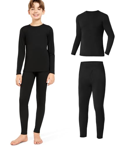 SIMIYA Thermounterwäsche Kinder Fussball Skiunterwäsche Kinder Atmungsaktive Funktionsunterwäsche Sportunterwäsche Jungen Thermo Unterwäsche für Training Ski Radsport (Schwarz,150)