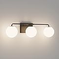 Tipace Mid Century Modern Bathroom Vanity Lights Fixtures 3-Light Black Milk White Globe Glass Industrial Vanity Lighting Over Mirror (Exclude Bulb)