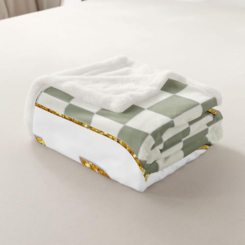 Image of Erosebridal Sage Green Checkered Fuzzy Plush Throw Plaid Initial P Fleece Blanket Personalized Monogram Sherpa Blanket for Kids Boys Girls,Fashion Grids Gingham Decor for Bed Couch Throw 50 inchx60 inch
