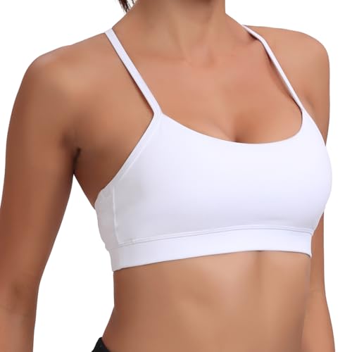 Image of Raxnode Women's 3-Pack Y-Back Sports Bra, Thin Spaghetti Strap Nylon Yoga Bra with Removable Cups, Light Support Bralettes