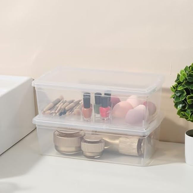 8 Packs 6 Quart Latching Storage Box,Shoe Boxes Clear Plastic Stackable Storage Bins With Lids Stackable Storage Containers Plastic Shoe Boxes With Lids (Clear, 8 Pack)