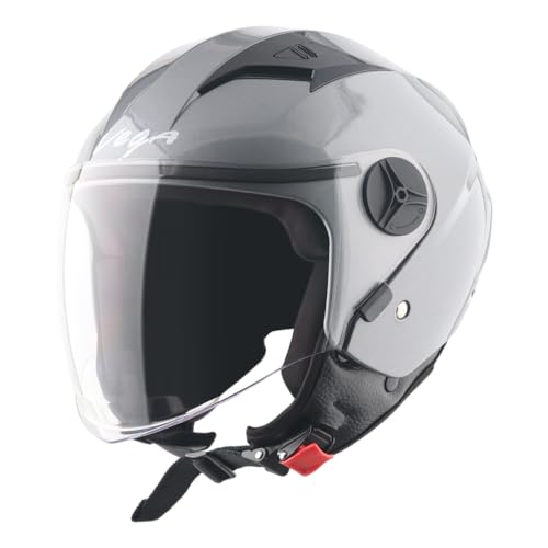 Image of Vega VO-05 Clark ISI Certified Open Face Motorcycle Helmet with High-Impact ABS Shell, Scratch-Resistant Visor, Comfortable Breathable Inner Padding & Secure Strap - Athena Grey - M