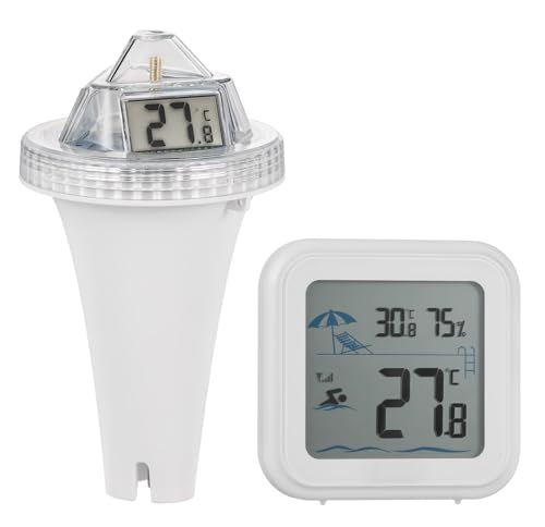 Termómetro Flotante Inalámbrico para Piscinas con 3 Pantallas LCD | Monitor de Temperatura de Agua Exterior para Piscina, Acuario, Estanque (Update Version)