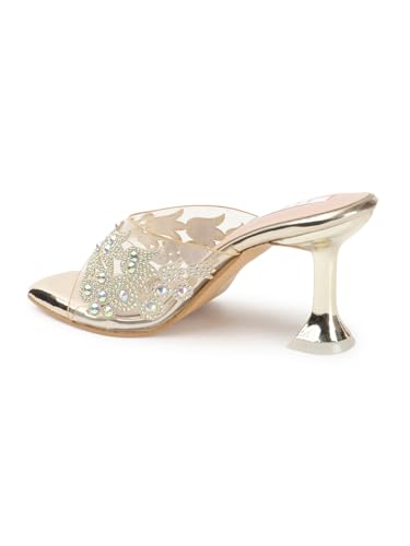 Image of ELLE women's Square Toe Spool heel Embellished Strap Slip-On Sandal
