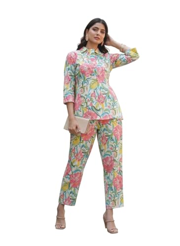 Image of NAINVISH Ethnic Cotton Blend Co Ord Set | Casual Wear Pant Top Set | Fancy Co-Ord Set | Full Pair Set | Women Kurta Sets Kurtis | Women Kurta Pant Set | Coord Sets for Women | Maroon Top Pant Set
