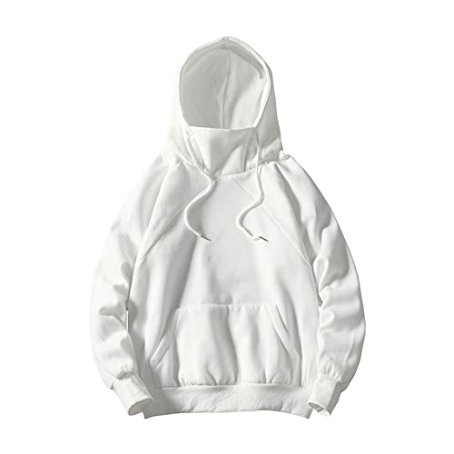 Maiyifu-GJ Men's Solid Turtleneck Athletic Hoodies Casual Hip Hop Loose Fit Hooded Sweatshirt Long Sleeve Pullover Hoodies (White,4X-Large)