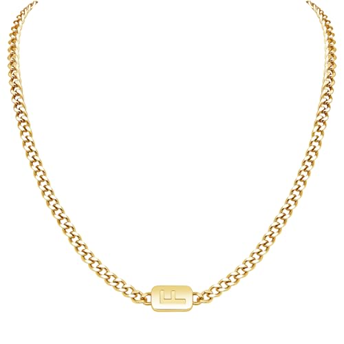 VNOX Silver/Gold/Black Initial Necklace for Men - A-Z Letter Necklaces Cuban Link Chain Pendant Neckless for Mens Womens Valentines Day Christmas Birthday Jewelry Gift F Gold