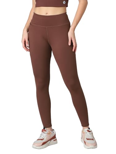 Image of TECHNOSPORT Women's Solid Slim Fit ELASTOPLUS Tights High Waist Polyester Gym Leggings for Yoga Running Workout UPF50+ Anti Odour