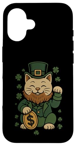 St Patrick's Day Cat Statue Lucky Clover Charm Adult Kids �X�}�z�P�[�X iPhone 16 �p