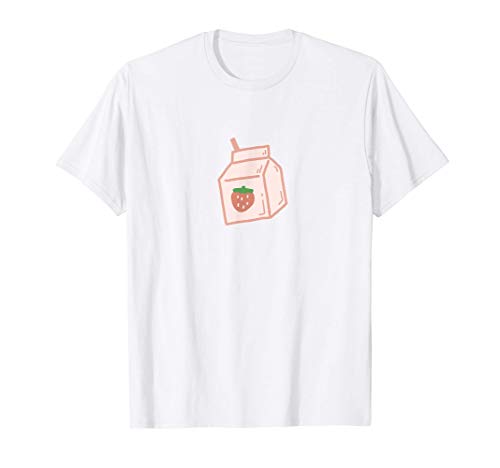 Cute Pink Strawberry Milk Carton Minimal Kawaii Aesthetic T-Shirt