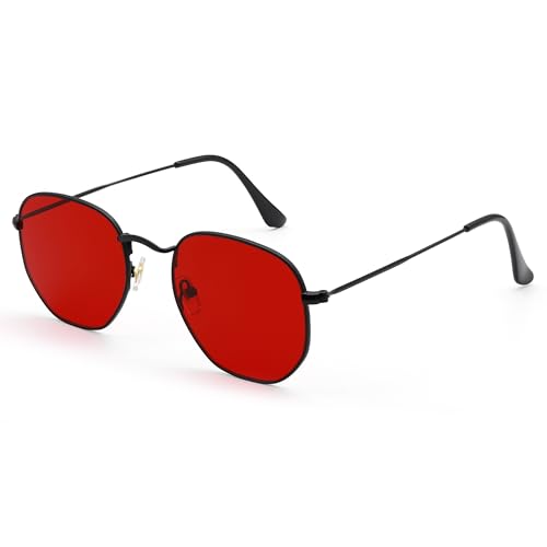 LHSDMOAT Vintage 70s Polygonal Sunglasses for Men Women Hippie Retro UV400 Tinted Lens Sun Glasses Classic Hexagonal Shades for Driving Festivals Parties Travel & Outdoor