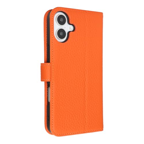 Zouzt Case for iPhone 16 6.1" Genuine Leather Wallet Case with 4 Card Slot, RFID Blocking Card Holder Magnetic Flip Folio Kickstand Shockproof Phone Cover Women Men for iPhone 16 - Orange - Image 7