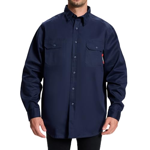 SRsafety Hi Vis FR Shirts for Men,7.0oz Long Sleeve FR Work Shirts,100% Cotton High Visibility Fire Shirt