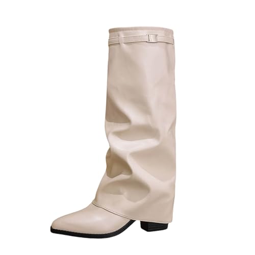 Mujer Sobre la Rodilla Tacones Altos Plataforma Botas Otoño e Invierno Largas Sólido Con Muslo Cómodo Zapatos Tacón Aguja Largo Botas, Blanco, 42 EU
