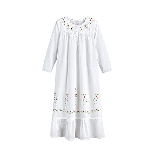 LA CERA Women's 3/4 Sleeve Sleepwear Nightgown, 100% Cotton, Side Pockets, Rose Embroidered, Ribbon Trimmed Yoke2