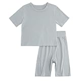 [Enfants Chéris] 子供服 パジャマ ベビー服 夏服 キッズ 女の子 男の子 ルームウェア 部屋着 寝間着 上下セット 冷房対策 七分袖 腹巻付 柔らかい グレー 90