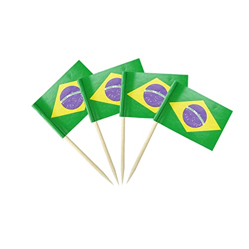 Bandera de Brasil con diseño de palillo de dientes pequeño, decoración de mini magdalenas, decoración de banderas de comida de cóctel (100 piezas)
