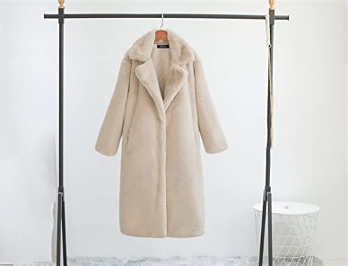 Long Fur Coat Women Open Front Loose Faux Fur Jackets Lapel Thick Warm Female Plush Coats With Pockets White M #TOP2