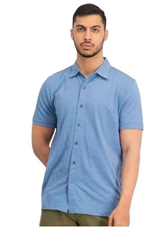 Tasso Elba Mens Collared L Button-Down Shirt Blue M #TOP1