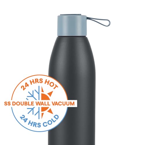 Image of Borosil Hydra 750ml Duomate Black Stainless Steel Bottle | 24 Hours Hot and Cold Double Wall Vacuum Insulated with Copper Coating | 1 Year Warranty