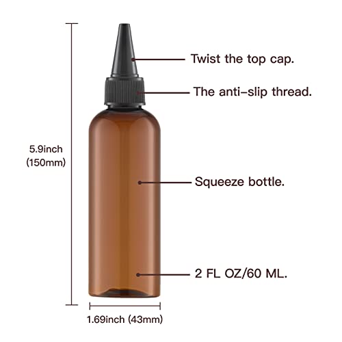 Tekson Hair Color Applicator Bottles, 5 Pack Refillable Squeeze Bottle, Empty Plastic Twist Top Cap Bottles (3.4 OZ, Amber)