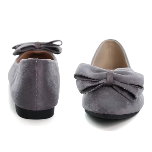 Image of SAILING LU Womens Bowknot Ballet Flats Pointy Toe Suede