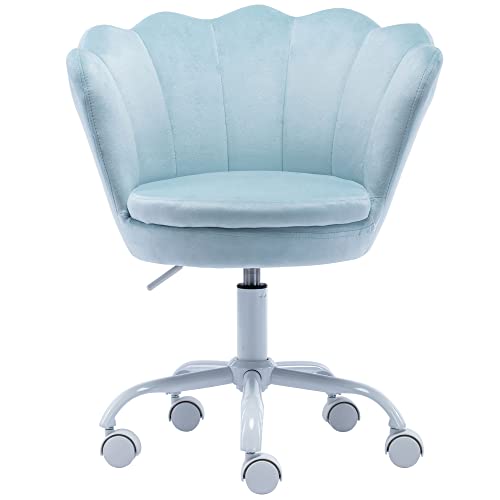 Dm Furniture Velvet Kids Desk Chair Cute Computer Chair Modern Upholstered Swivel Arm Chair Adjustable Rolling Vanity Chair For Bedroom Living Room Girls (Blue) #TOP28