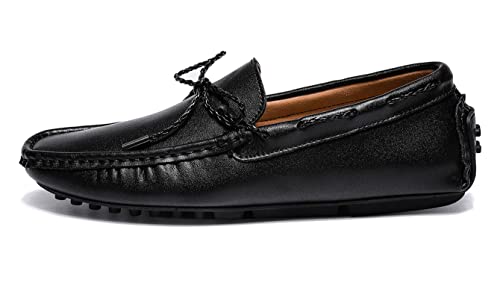 Santimon Men's Leather Laced Softsole Moccasin Classic Weekend Driving Loafers3
