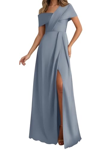 One Shoulder Mother of The Bride Dresses for Women Satin A-Line Corset Pleated Wedding Guest Dress