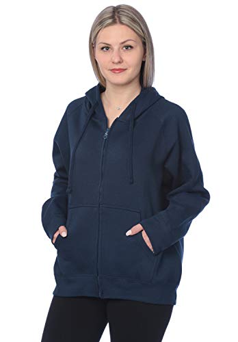 Womens Sweatshirt Plus Size Heavyweight Active Fleece Full Zip-Up Hoodie WF03_Y18 Blue 3X