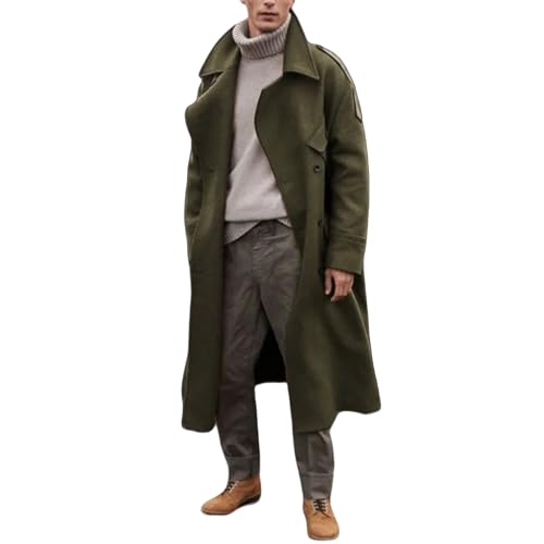 evzosrz Mens Oversized Trench Coat Notched Long Faux Wool Blend