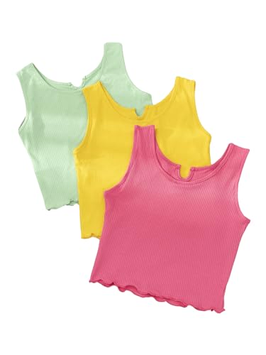 Floerns Girl's 3 Pcs Knitted Notch Neck Lettuce Trim Sleeveless Crop Tank Tops2