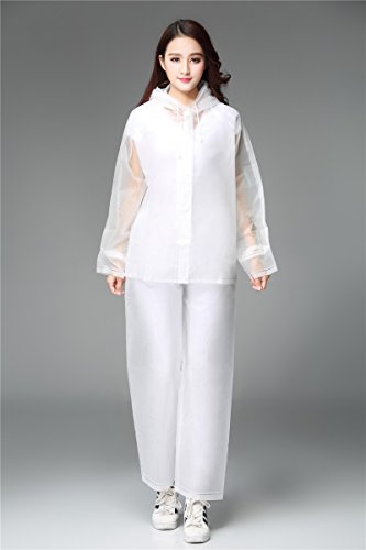 Freesmily Reusable Transparent Women Men Waterproof Raincoat Rain Suit Jacket Pants Set with Hood for Hiking Drifting3