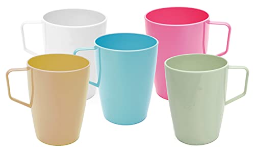 Harfield Beakers Mugs with Handle 280ml Set of 5 Multicoloured Polycarbonate Cup Reusable Virtually Unbreakable