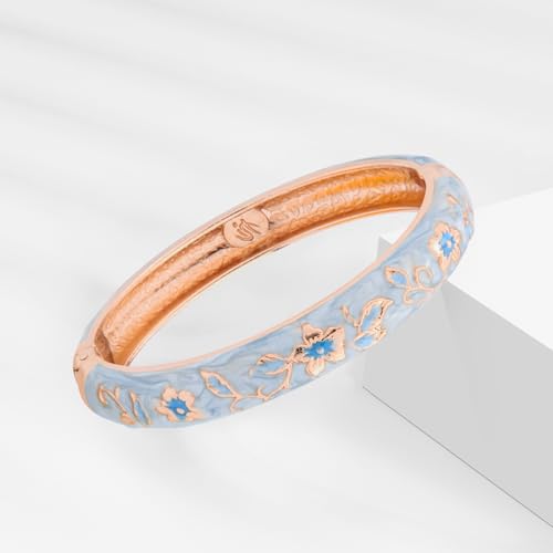 Image of UJOY Vintage Jewelry Cloisonne Handcrafted Flower Enameled Gorgeous Rhinestone Hinged Cuff Bracelet Bangles Gifts 88A10