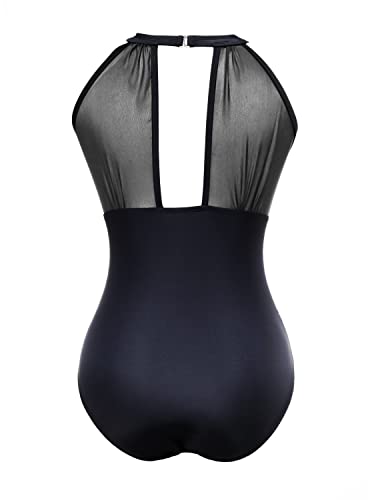 I2Crazy High Neck Swimsuit Retro Vintage Floral Bathing Suits Ruched Mesh Padded Swimwear - S, Flower #TOP4