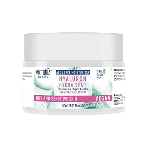 Victoria Beauty Hydra Shot Aloe Vera Face Moisturiser with Vitamin E, Hyaluronic Acid and Niacinamide - Day and Night Cream for Dry Skin - for Men and Women, 97% Natural, Vegan, 50ml Cover