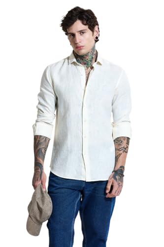 Image of SNITCH Men Casual Shirt | Slim Fit Full Sleeve Classic Collar Solid Pattern | 100% Linen, Breathable & Lightweight Fabric, Machine Washable