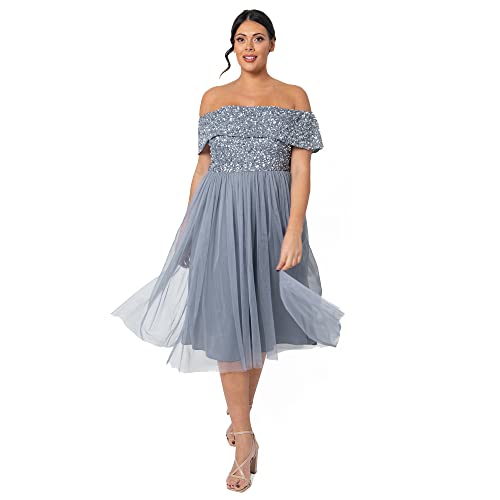 Maya Deluxe Women's Bardot – Midi-Kleid mit Verzierungen Bridesmaid...